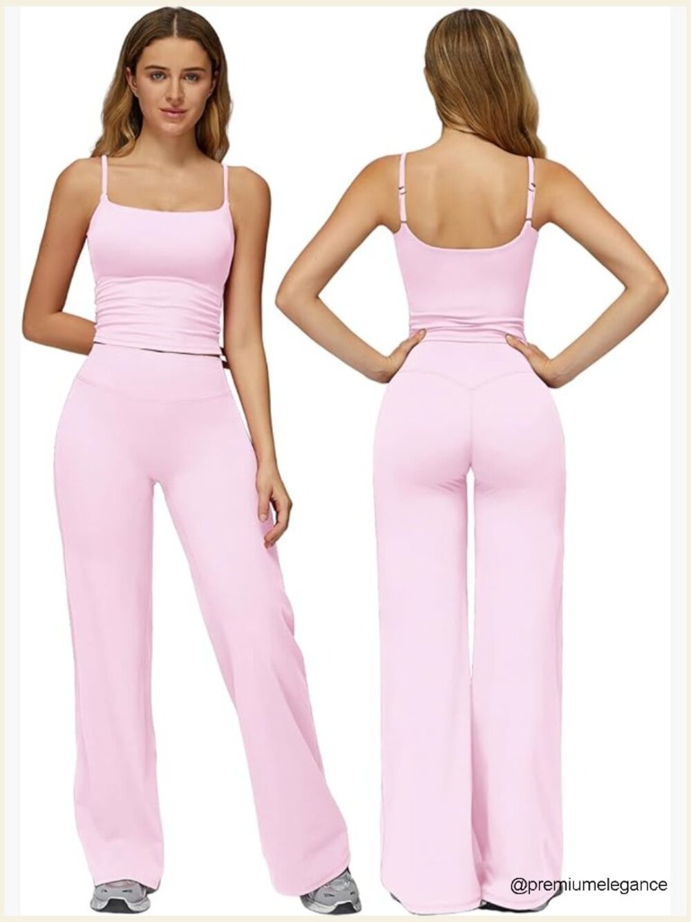 2 Piece Workout Set Square Neck Tank Top Flare Leggings with Pockets